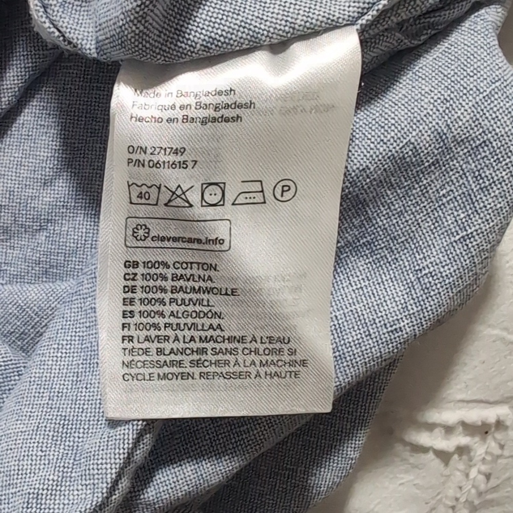H&M Short Sleeve Button Down Shirt Cotton Oxford Chambray Shirt Pocket Small - Picture 5 of 5